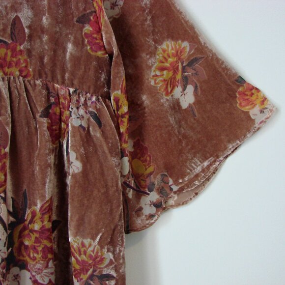 Velvet Floral Mini Dress Floral Boho Babydoll V-neck Burn Out Flowy Size Small - Picture 6 of 14